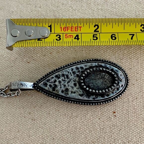 Teardrop Hammered Silver-Tone Handmade Pendant Necklace – Boho Tribal Jewelry - Picture 8 of 8